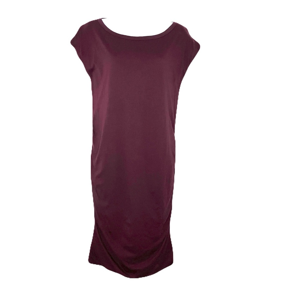 GAP Maternity Burgundy Round Neck Cap Sleeve Ruched Sides Midi Dress